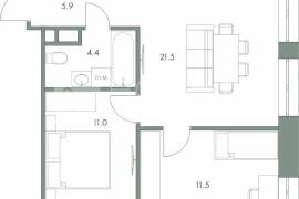 Продается двухкомнатная квартира 54,3 кв.м.
